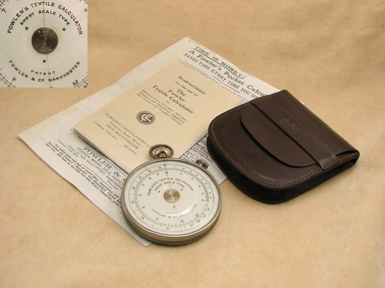 1930's Double sided Fowlers Textile Calculator, Short Scale Type